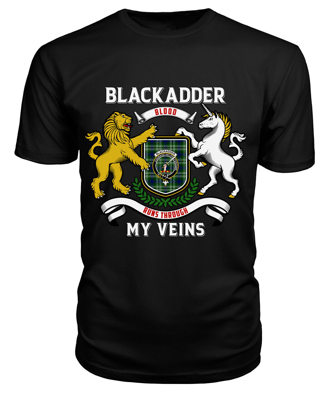 Blackadder Tartan Crest 2D T-shirt - Blood Runs Through My Veins Style