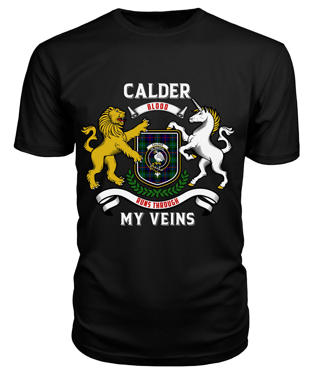 Calder (Calder-Campbell) Tartan Crest 2D T-shirt - Blood Runs Through My Veins Style