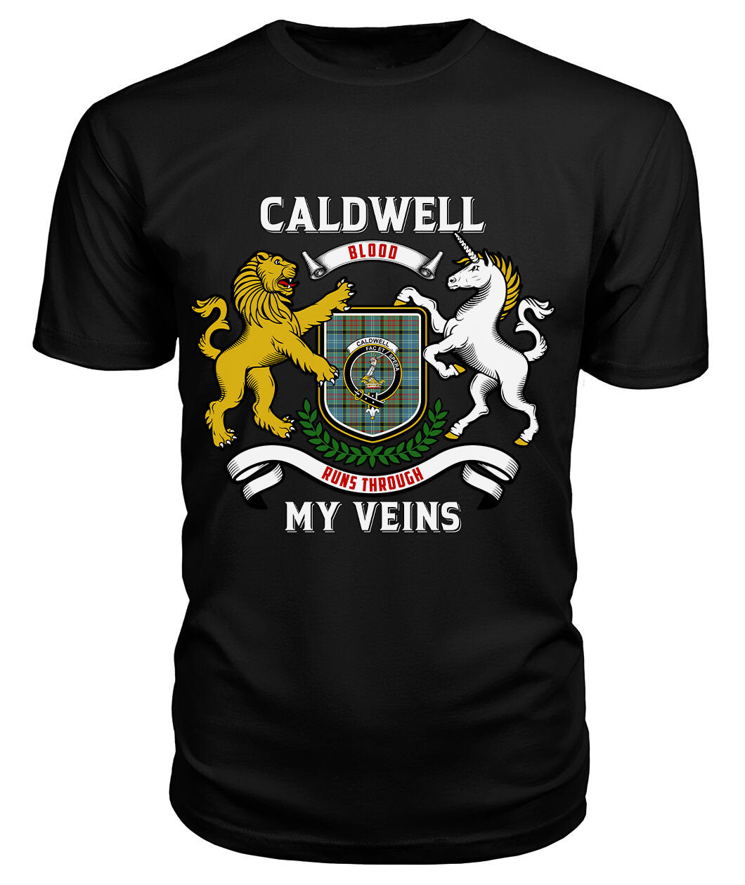 Caldwell Tartan Crest 2D T-shirt - Blood Runs Through My Veins Style