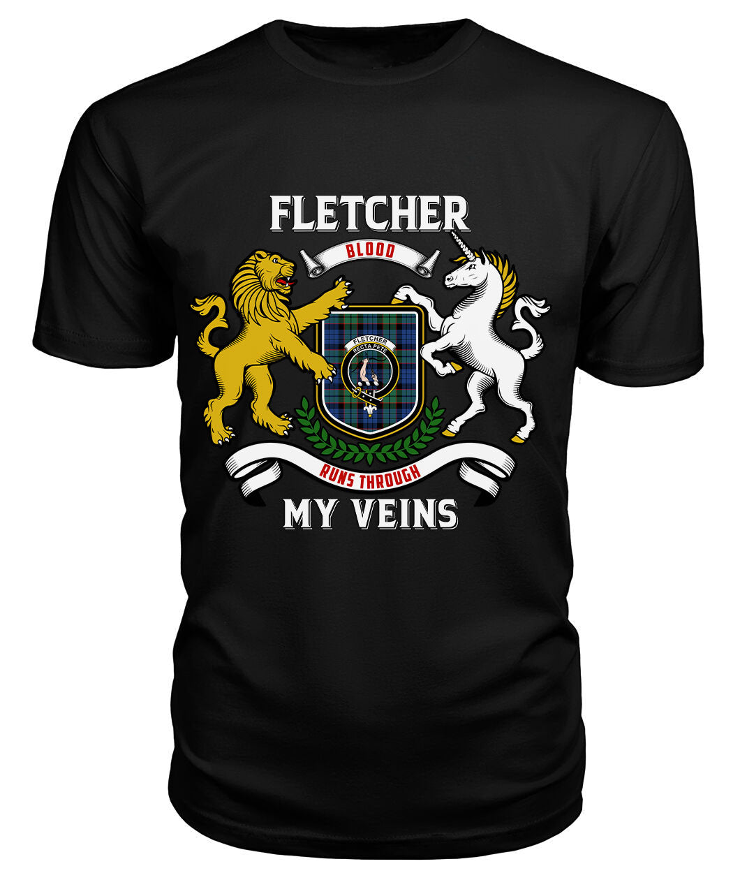 Fletcher Ancient Tartan Crest 2D T-shirt - Blood Runs Through My Veins Style