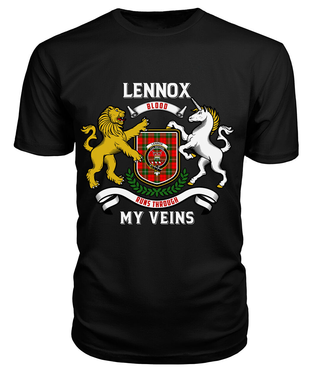 Lennox (Lennox Kincaid) Tartan Crest 2D T-shirt - Blood Runs Through My Veins Style