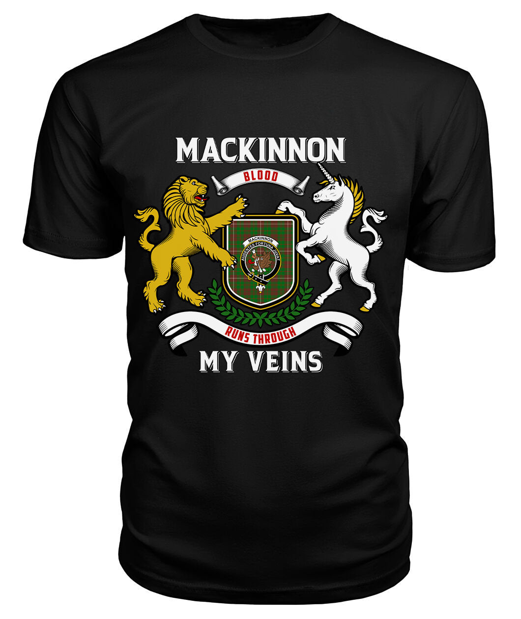 MacKinnon Hunting Modern Tartan Crest 2D T-shirt - Blood Runs Through My Veins Style