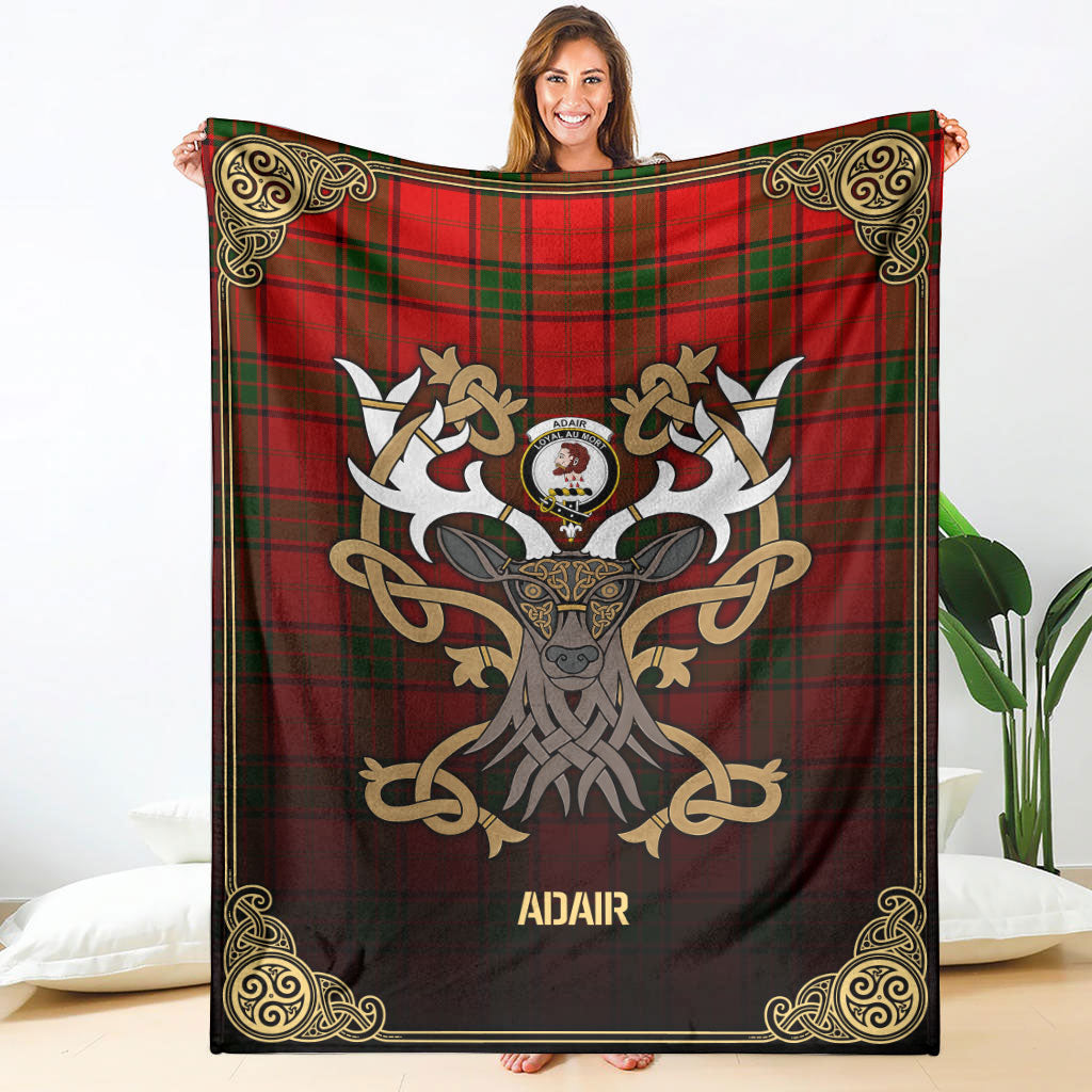 Adair Modern Tartan Crest Premium Blanket - Celtic Stag style