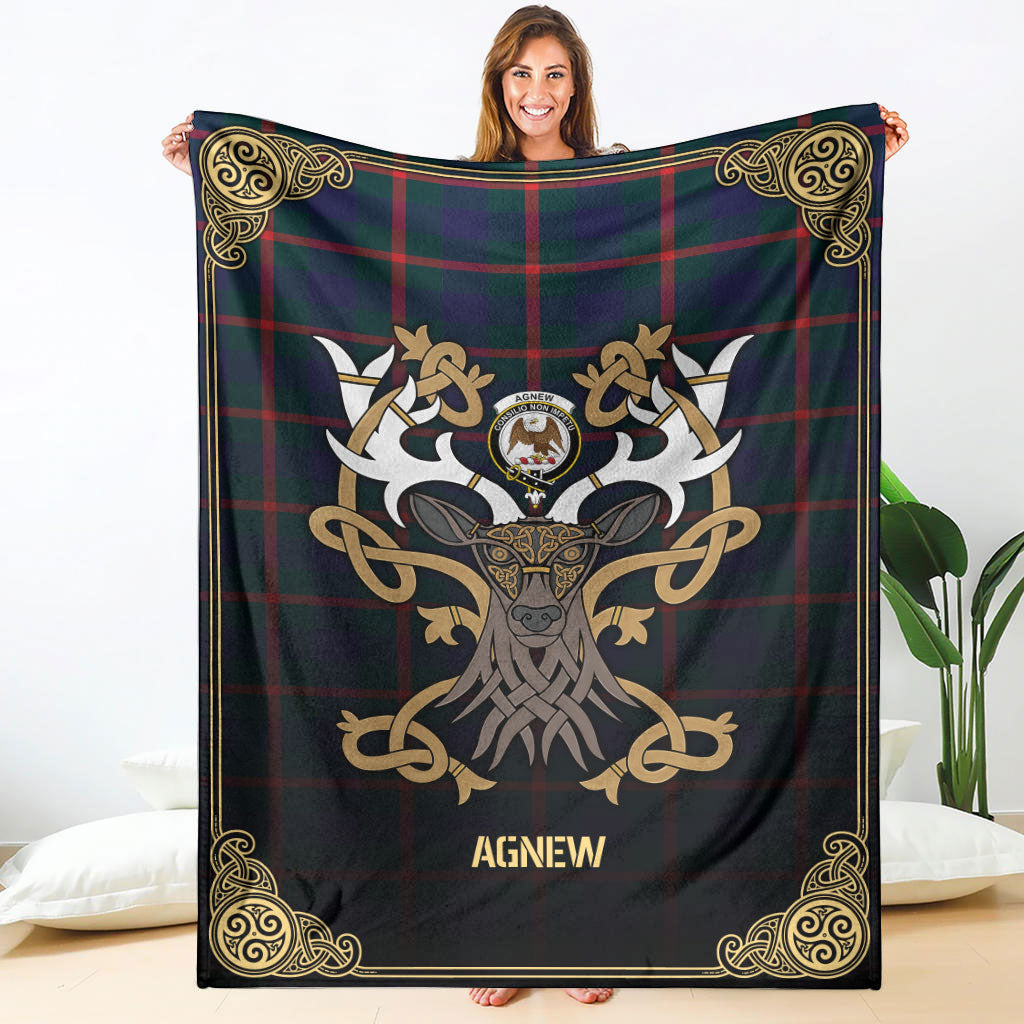 Agnew Modern Tartan Crest Premium Blanket - Celtic Stag style