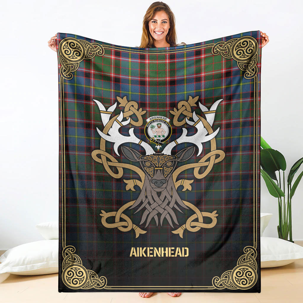 Aikenhead Tartan Crest Premium Blanket - Celtic Stag style