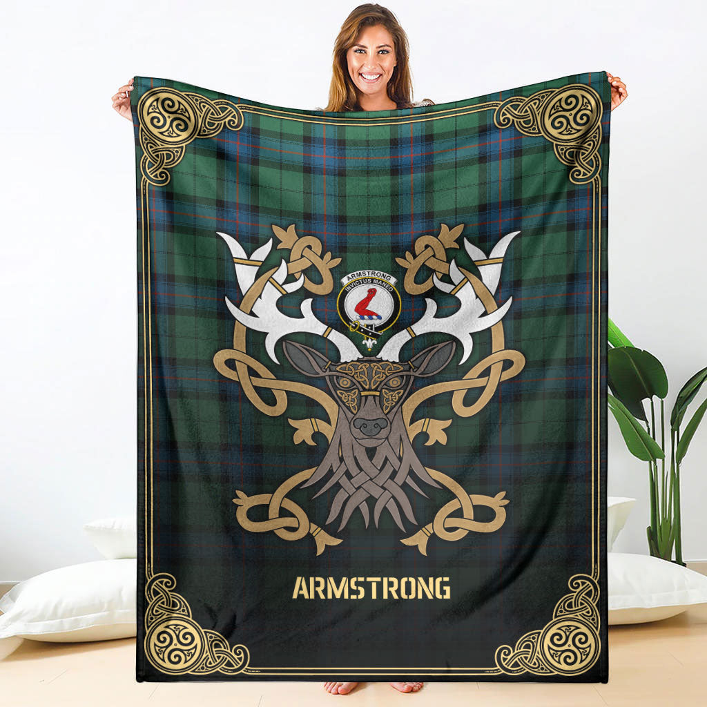 Armstrong Ancient Tartan Crest Premium Blanket - Celtic Stag style