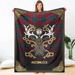 Auchinleck Tartan Crest Premium Blanket - Celtic Stag style