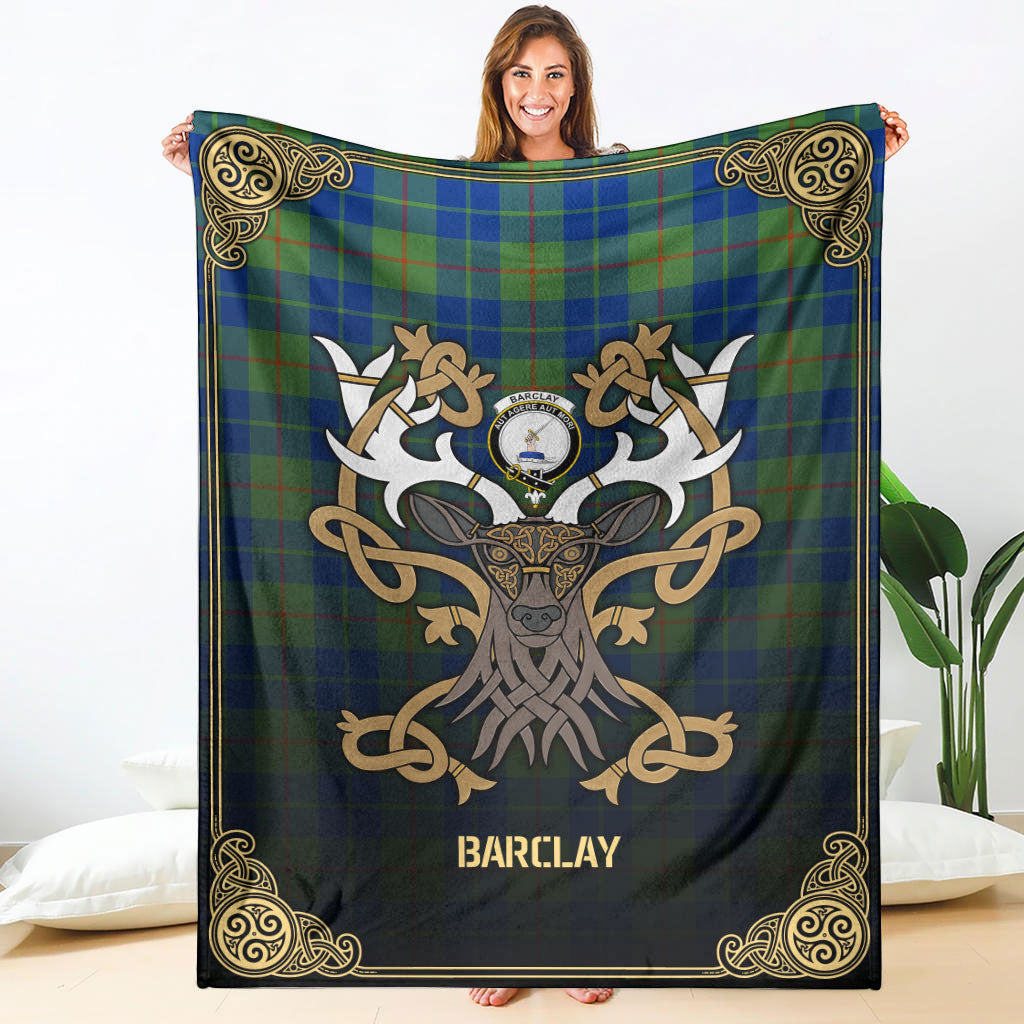 Barclay Hunting Ancient Tartan Crest Premium Blanket - Celtic Stag style