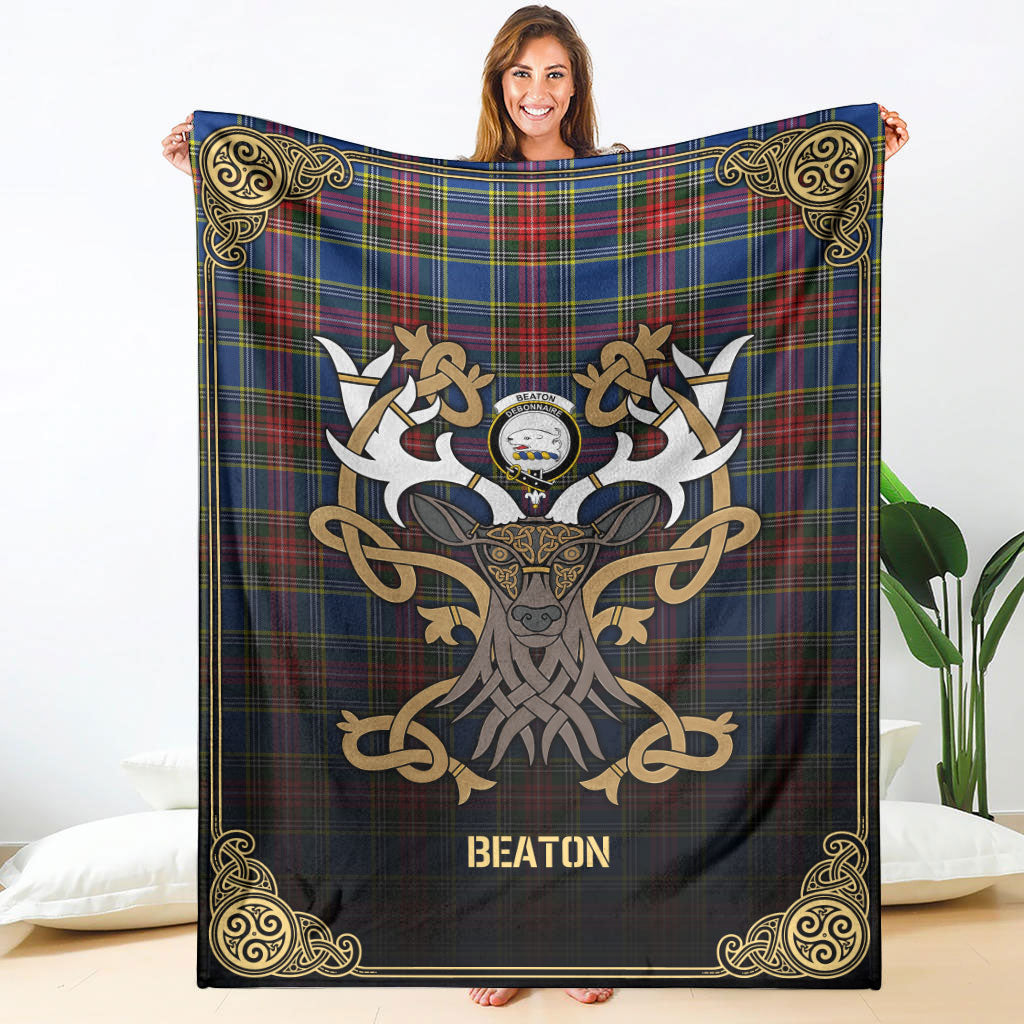 Beaton Modern Tartan Crest Premium Blanket - Celtic Stag style