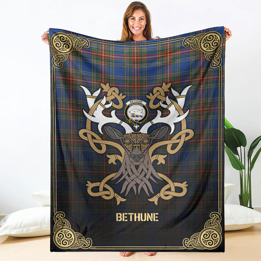 Bethune Ancient Tartan Crest Premium Blanket - Celtic Stag style