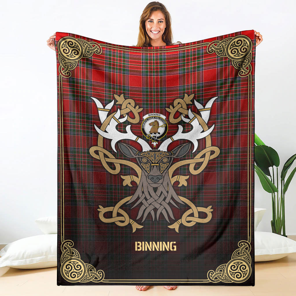 Binning (of Wallifoord) Tartan Crest Premium Blanket - Celtic Stag style