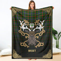 Bisset Tartan Crest Premium Blanket - Celtic Stag style