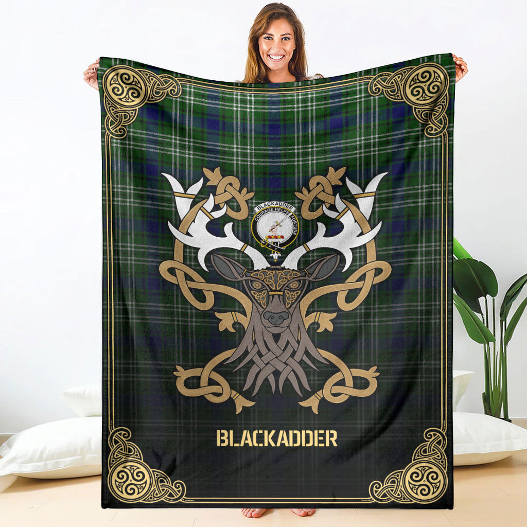 Blackadder Tartan Crest Premium Blanket - Celtic Stag style