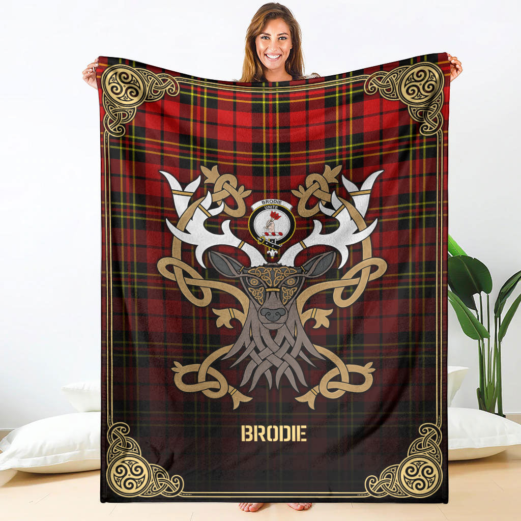 Brodie Modern Tartan Crest Premium Blanket - Celtic Stag style