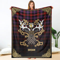 Broun Modern Tartan Crest Premium Blanket - Celtic Stag style