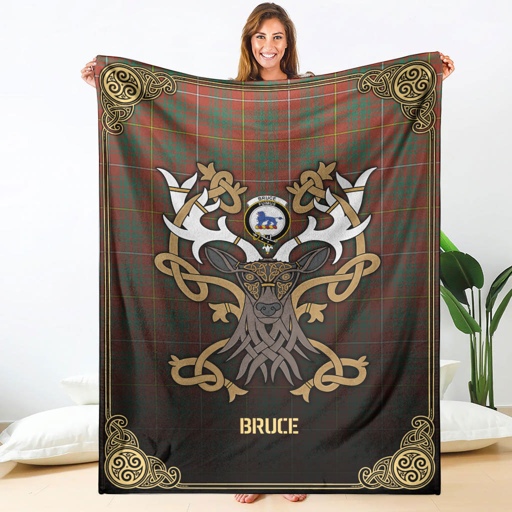 Bruce Ancient Tartan Crest Premium Blanket - Celtic Stag style