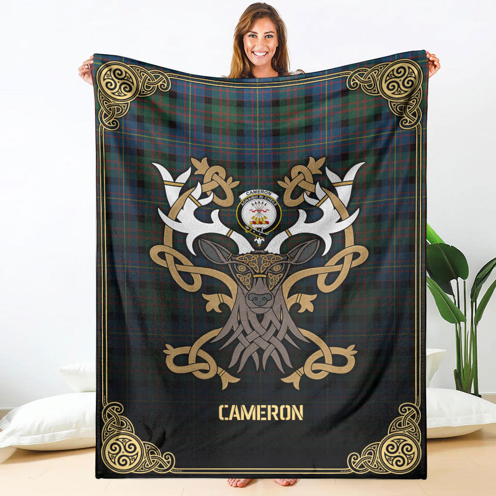 Cameron of Erracht Ancient Tartan Crest Premium Blanket - Celtic Stag style