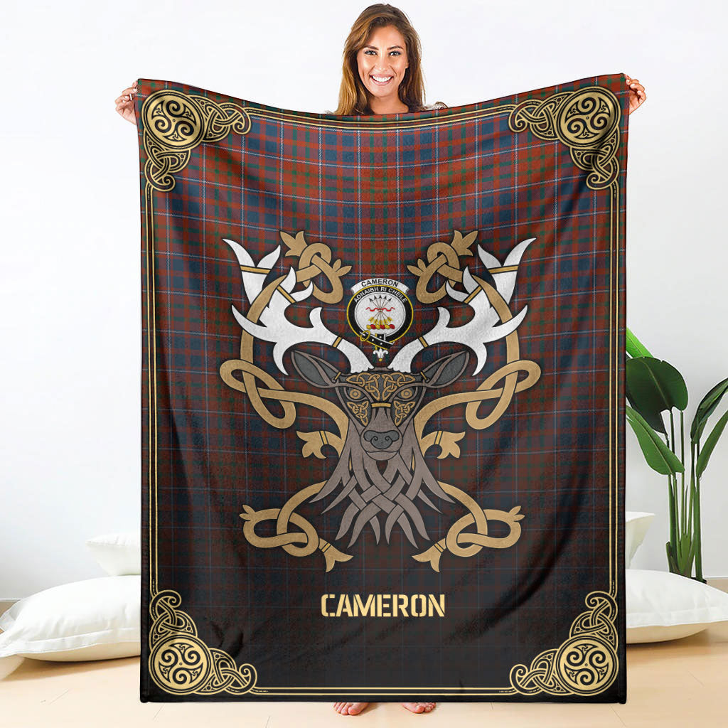 Cameron of Lochiel Ancient Tartan Crest Premium Blanket - Celtic Stag style