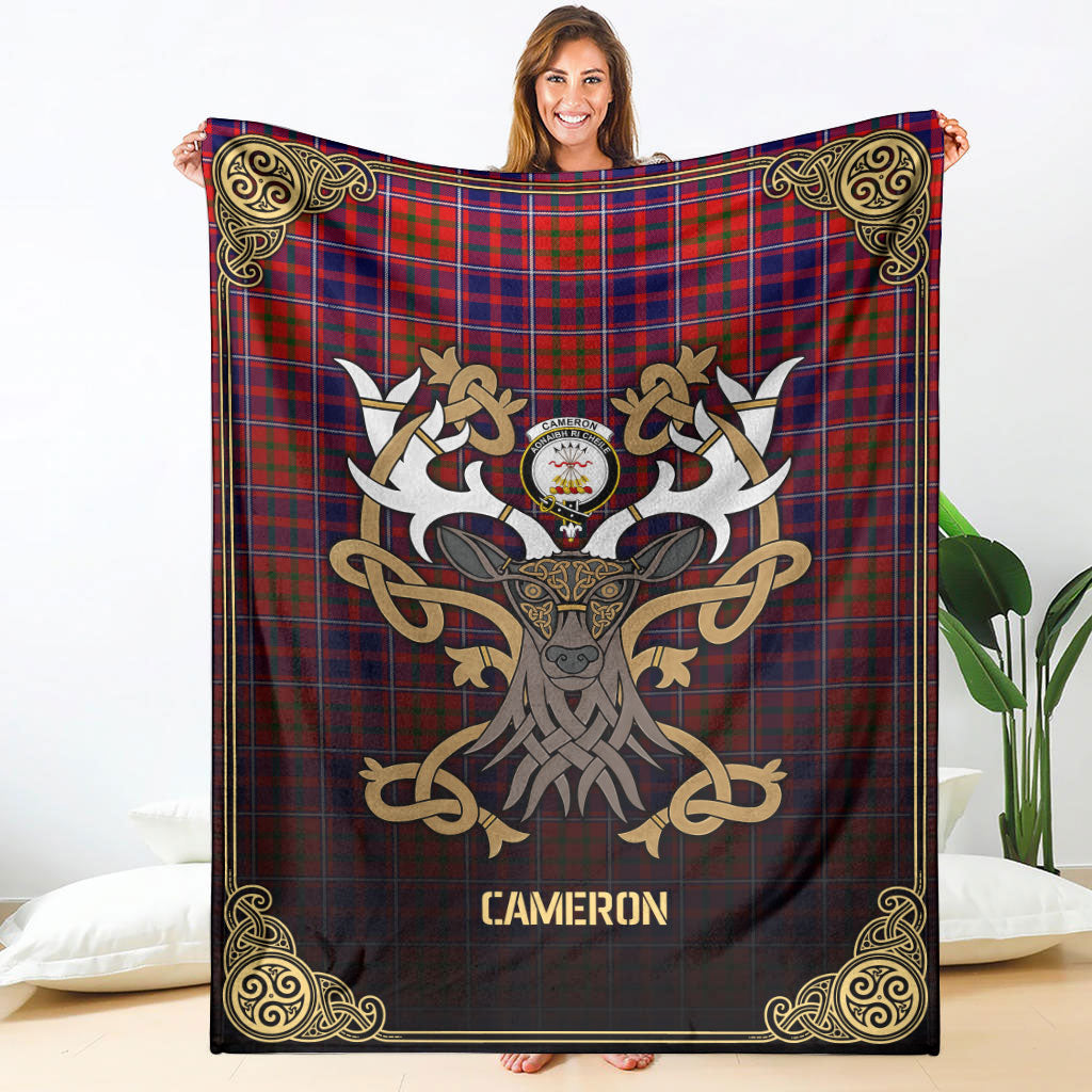 Cameron of Lochiel Modern Tartan Crest Premium Blanket - Celtic Stag style