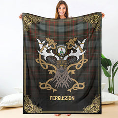 Fergusson Weathered Tartan Crest Premium Blanket - Celtic Stag style