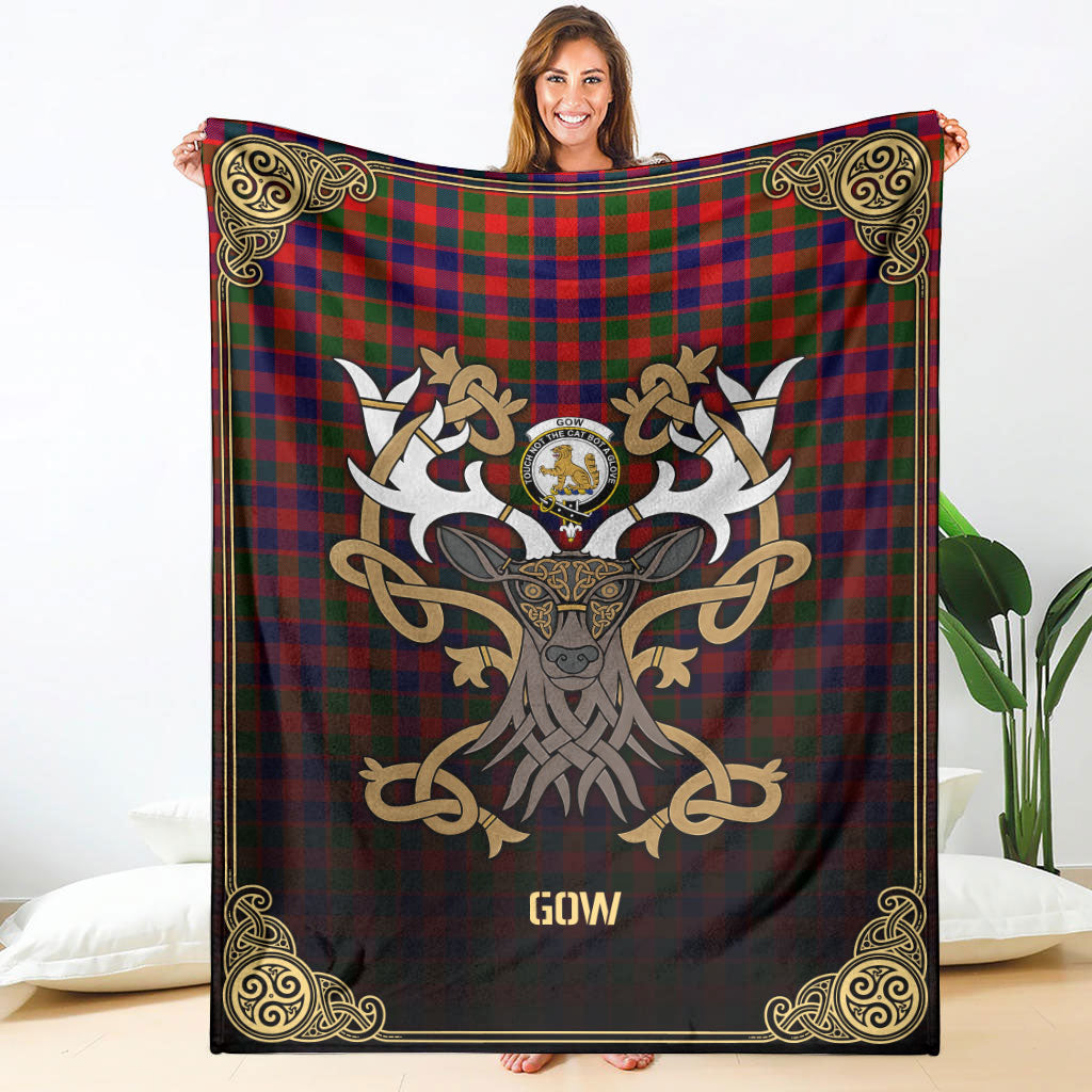 Gow (or McGouan) Tartan Crest Premium Blanket - Celtic Stag style