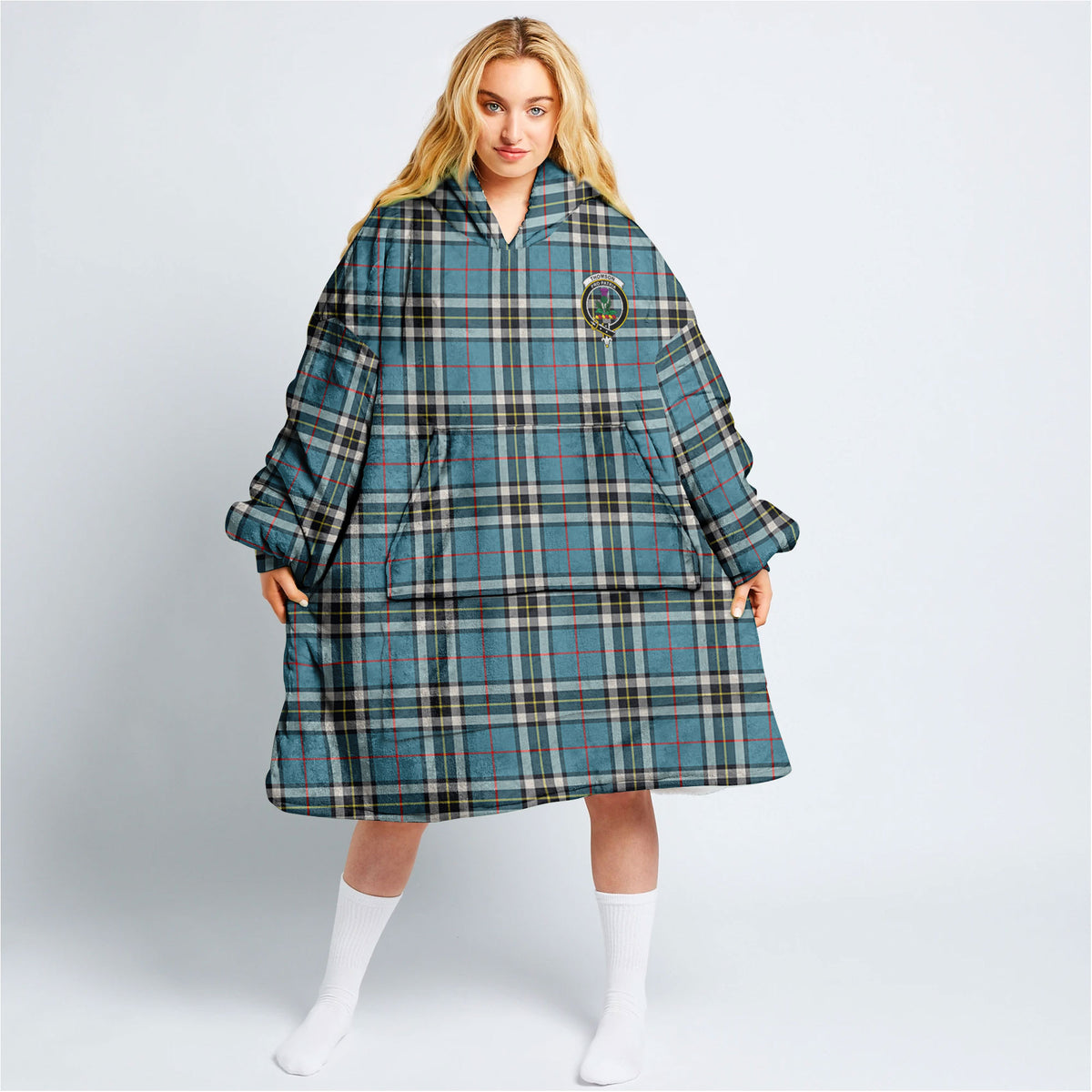 Thomson Blue Tartan Hoodie Blanket