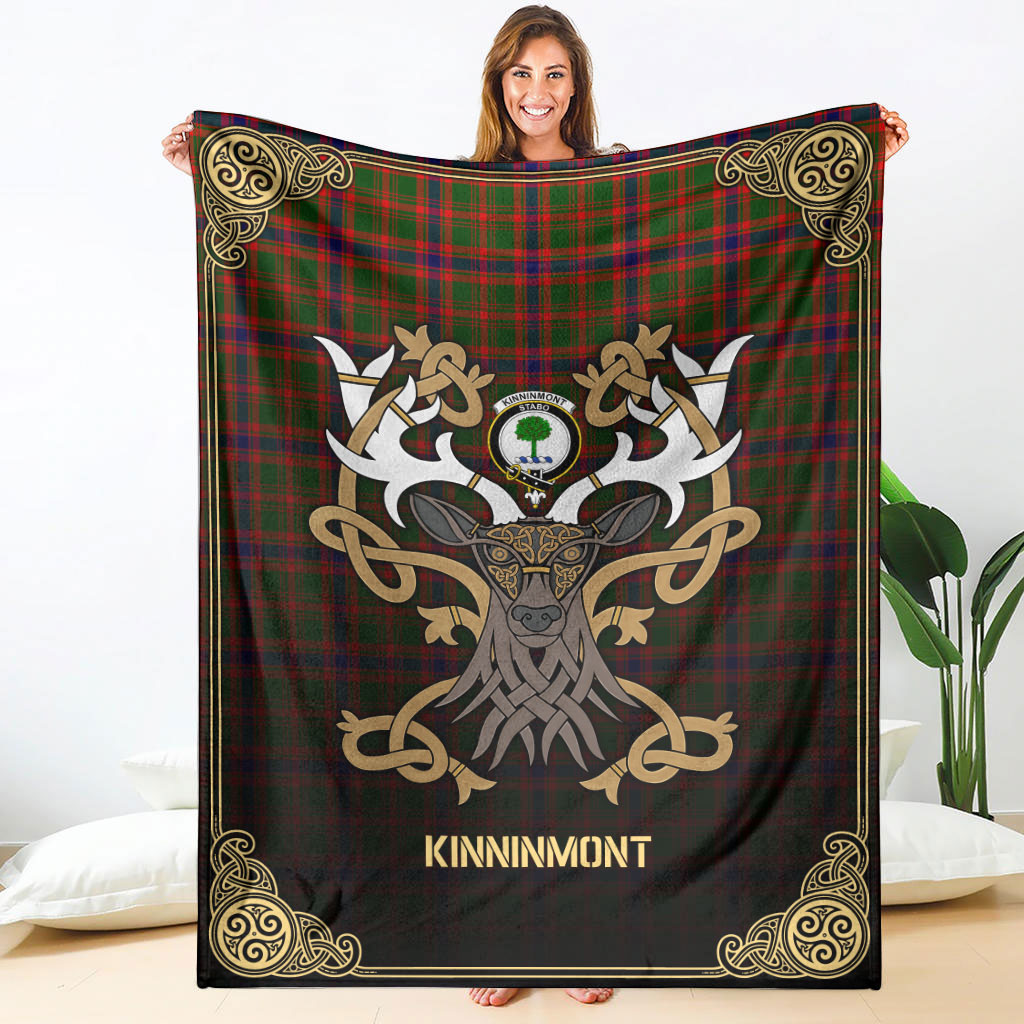 Kinninmont Tartan Crest Premium Blanket - Celtic Stag style