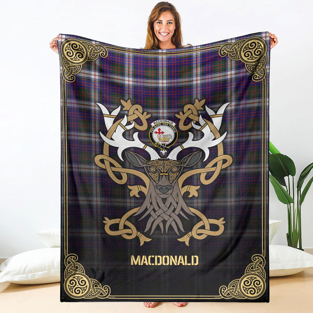 MacDonald Dress Modern Tartan Crest Premium Blanket - Celtic Stag style