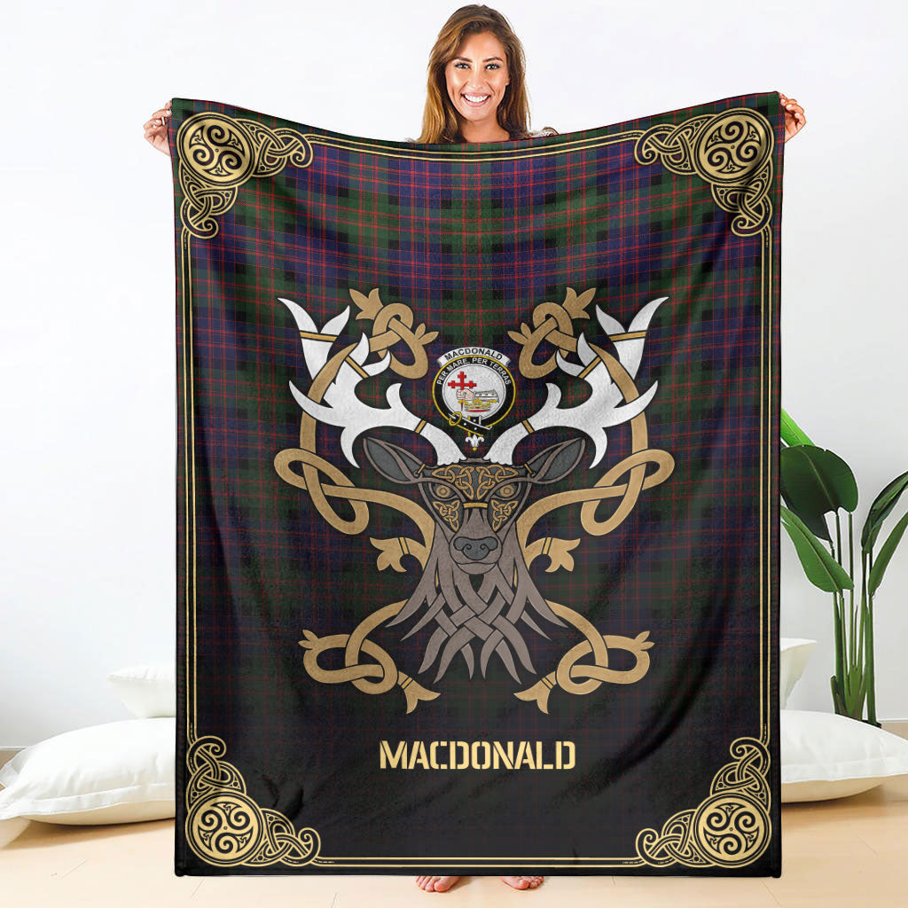 MacDonald Modern Tartan Crest Premium Blanket - Celtic Stag style