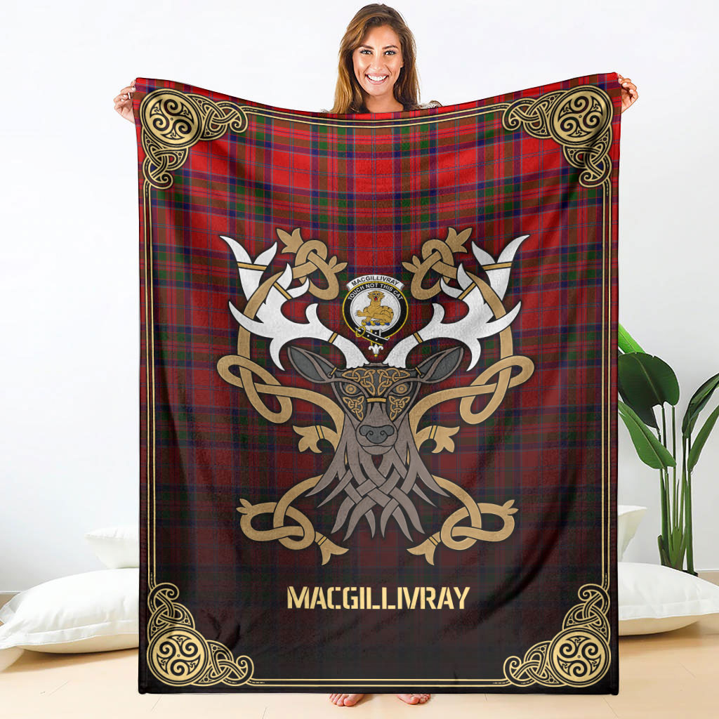 MacGillivray Modern Tartan Crest Premium Blanket - Celtic Stag style