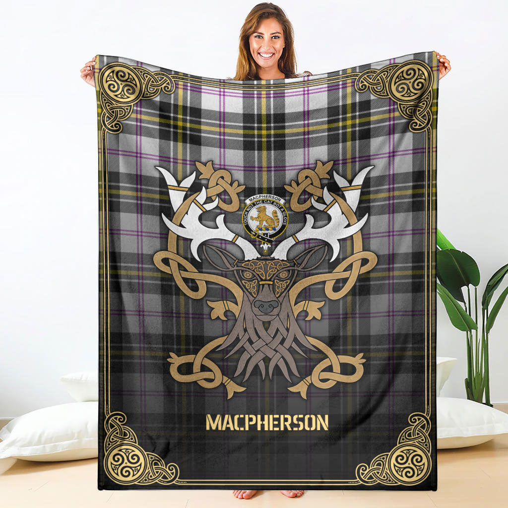 MacPherson Dress Modern Tartan Crest Premium Blanket - Celtic Stag style