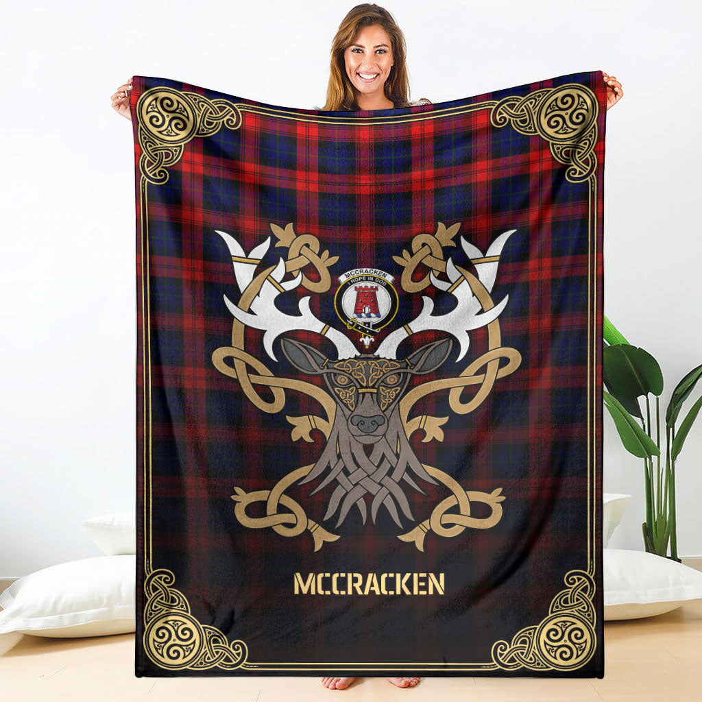 McCracken Tartan Crest Premium Blanket - Celtic Stag style