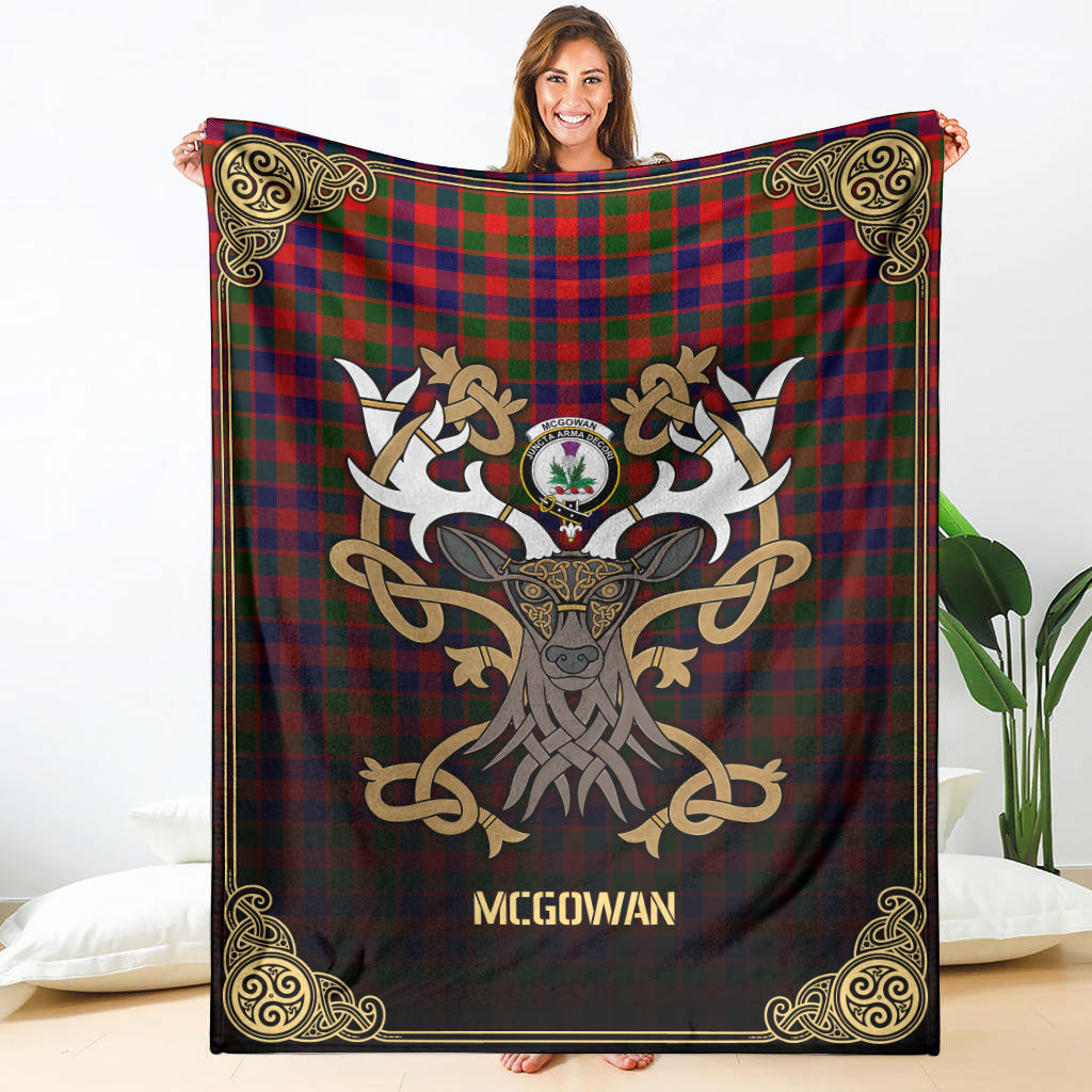 McGowan Tartan Crest Premium Blanket - Celtic Stag style