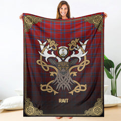 Rait Tartan Crest Premium Blanket - Celtic Stag style