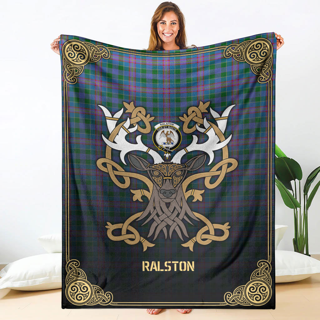 Ralston Tartan Crest Premium Blanket - Celtic Stag style