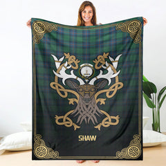 Shaw Ancient Tartan Crest Premium Blanket - Celtic Stag style