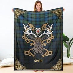 Smith Ancient Tartan Crest Premium Blanket - Celtic Stag style