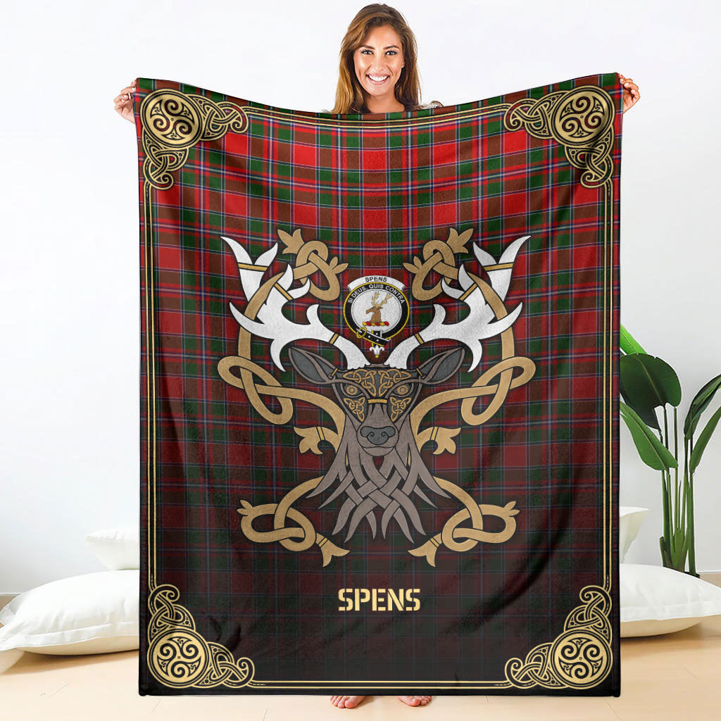 Spens (or Spence) Tartan Crest Premium Blanket - Celtic Stag style