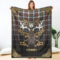 Stewart Dress Modern Tartan Crest Premium Blanket - Celtic Stag style