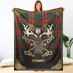 Stewart of Appin Ancient Tartan Crest Premium Blanket - Celtic Stag style