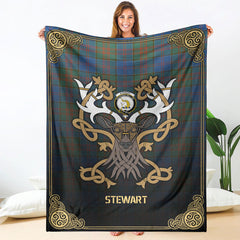 Stewart of Appin Hunting Ancient Tartan Crest Premium Blanket - Celtic Stag style