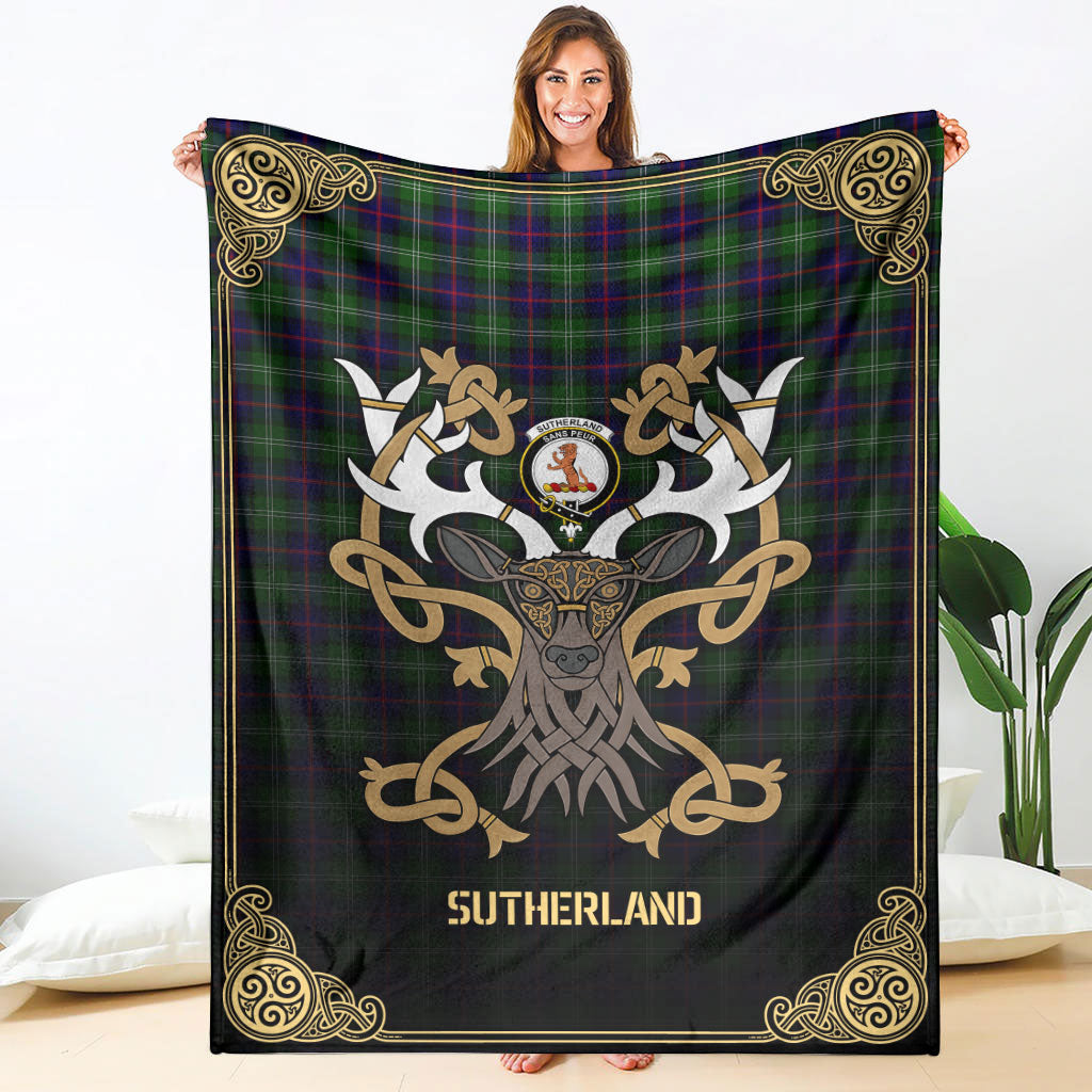 Sutherland Modern Tartan Crest Premium Blanket - Celtic Stag style