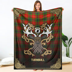 Turnbull Dress Tartan Crest Premium Blanket - Celtic Stag style