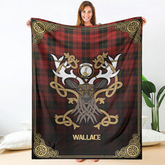 Wallace Weathered Tartan Crest Premium Blanket - Celtic Stag style