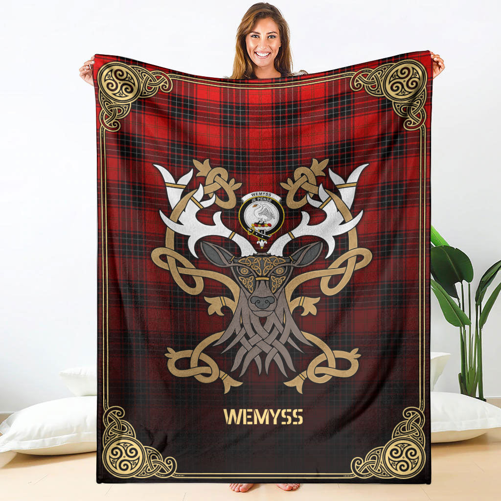 Wemyss Modern Tartan Crest Premium Blanket - Celtic Stag style