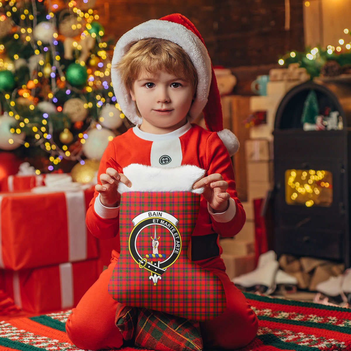 Bain Tartan Crest Christmas Stocking