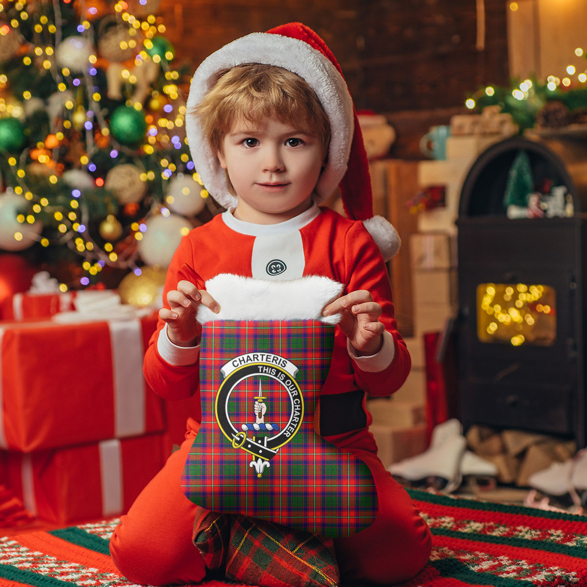 Charteris (Earl of Wemyss) Tartan Crest Christmas Stocking