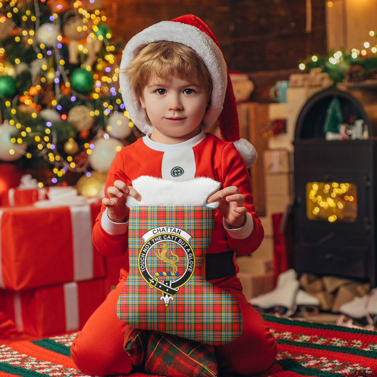 Chattan Tartan Crest Christmas Stocking