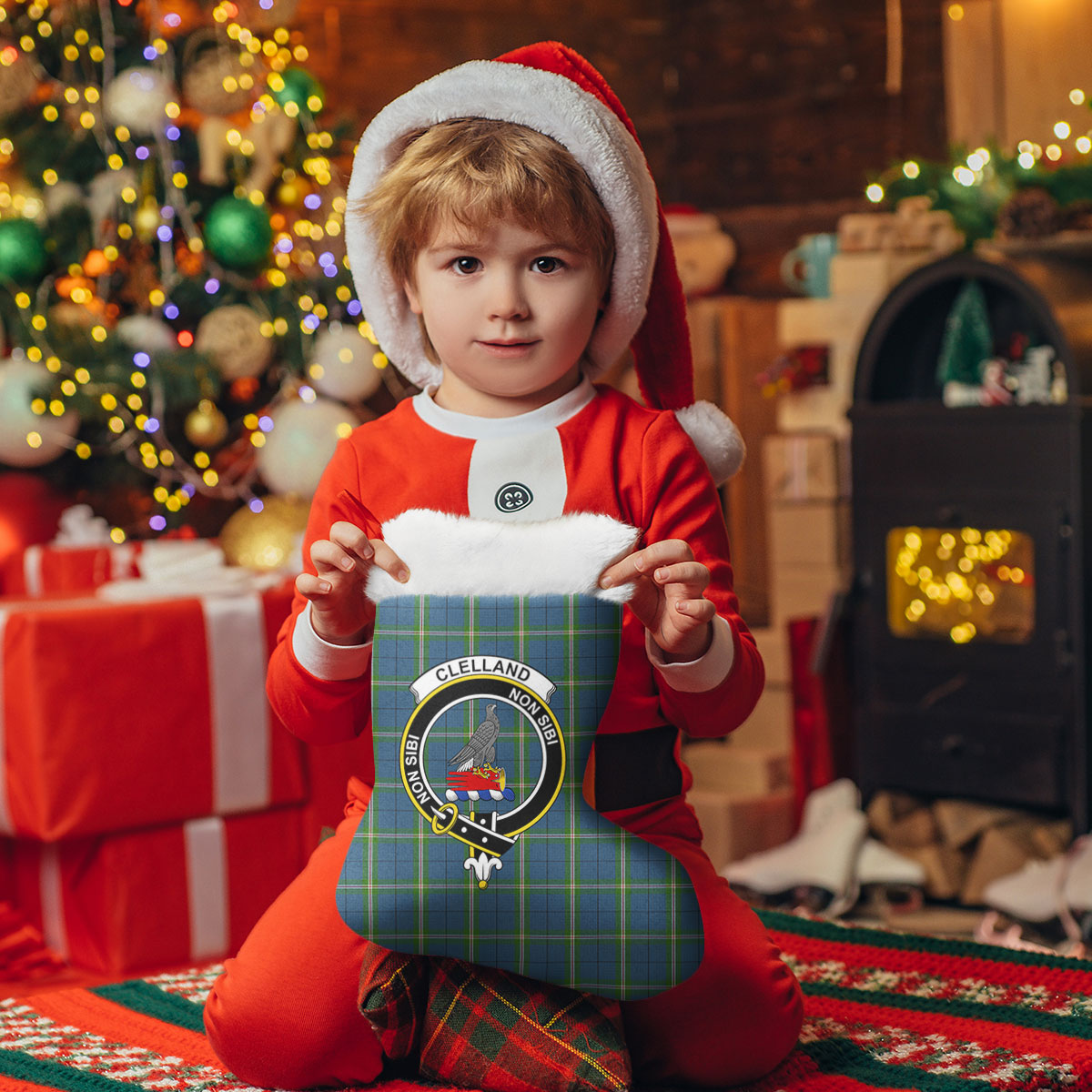 Clelland Tartan Crest Christmas Stocking