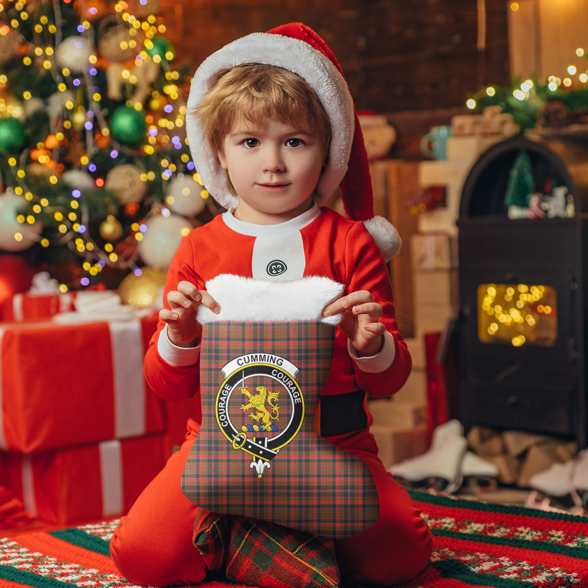 Cumming Hunting Weathered Tartan Crest Christmas Stocking